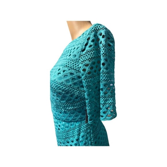 Jessica Howard Lace Short sleeve Tulip Hem Sheath Dress Turquoise Size 4P NWT - Picture 4 of 13